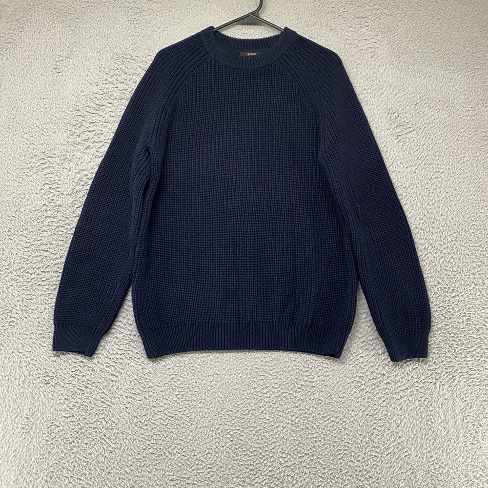 Quince Fisherman Sweater Mens Medium Navy Organic Cotton Crew Neck Raglan